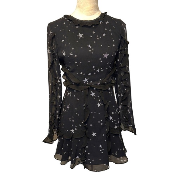 NWT Fame and Partners Kye Night Sky Star Print Ruffle Open Back Mini Dress 2 - Picture 3 of 15